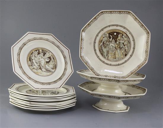 John Moyr Smith for Minton Chinaworks. A rare 13 piece creamware dessert service, c.1875-80, dishes 23.5cm wide